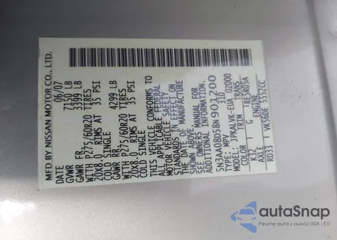 2008 Infiniti Qx56 z USA, uszkodzony, nr VIN 5N3AA08D58N901200